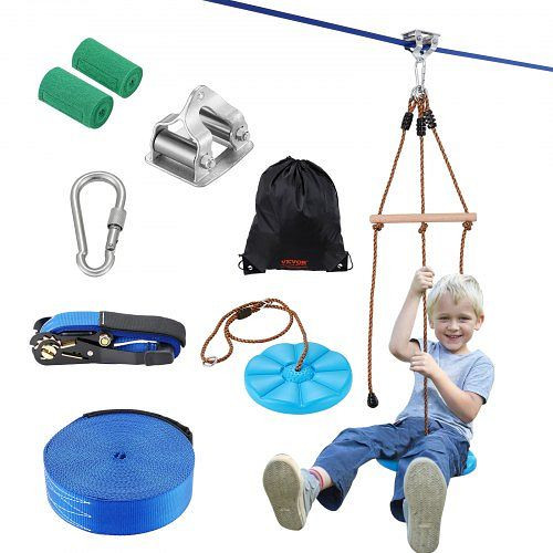VEVOR Zipline-Set, 16,7 m bis zu 227 kg, Seilrutschen für im Hinterhof, Spielplatzunterhaltung, Nylon-Sicherheitsgurt & Zubehörsatz, SSHSTJ52YCNLKBC04V0