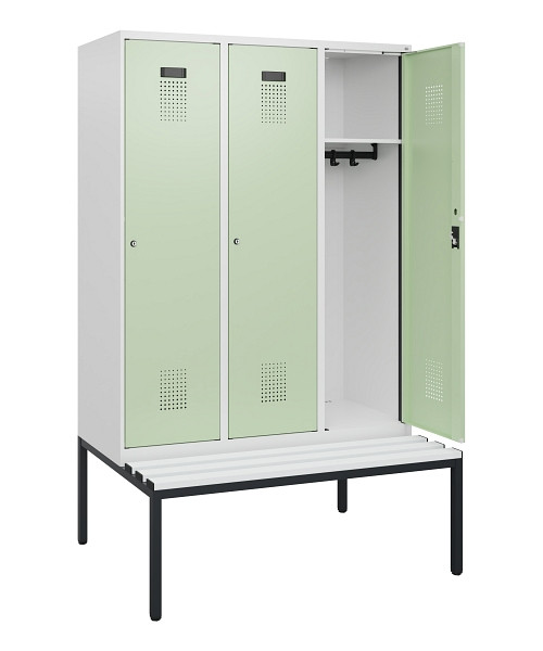 C+P Spind Evolo PLUS, 3 Abteile, 1950x1200x815mm, 9016/6019, Zylinderschloss, Material Sitzfläche Kunststoff, Sitzbank, 0490505-32 S10100