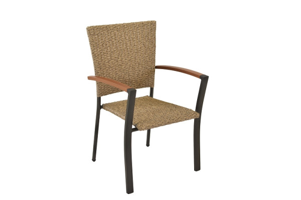 Merxx Teramo Stapelsessel, 2er Set, graphit/natur, folierte Applikationen in Holzoptik, Alumiuniumgestell mit Kunststoffgeflecht, 51054-259