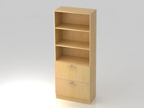 Hammerbacher Schrank 5OH, 2HR, Sockelblende Relinggriff Ahorn/Ahorn, 80x42x200,4 cm (BxTxH), V7300/3/3/RE