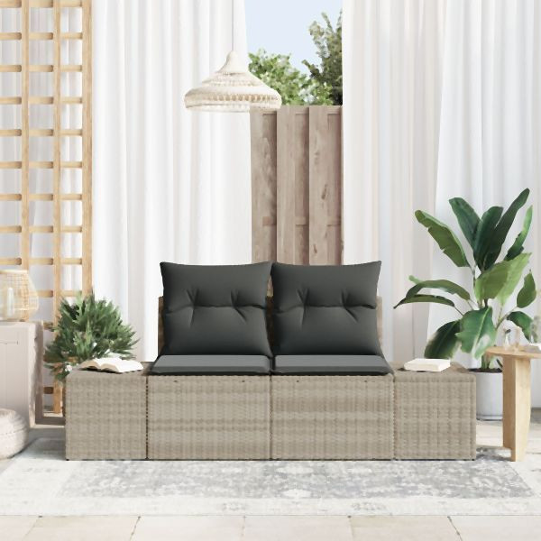 vidaXL 2-Sitzer Garten-Sofa mit Kissen Grau Poly-Rattan, 42006797