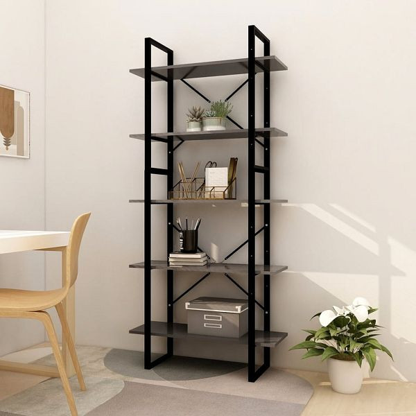 vidaXL Bücherregal 5 Fächer Grau 80x30x175 cm Holzwerkstoff, 3081990