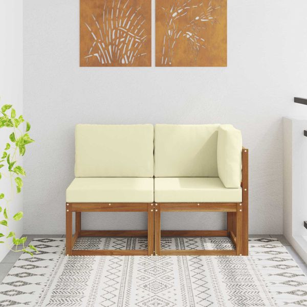 vidaXL Outdoor Mittel- und Ecksofa mit Kissen 2 Stück Natur und Creme, 900469