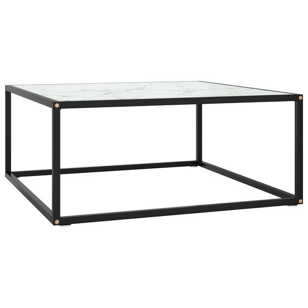 vidaXL Couchtisch Schwarz mit Weißem Glas in Marmor-Optik 80x80x35 cm, 322877