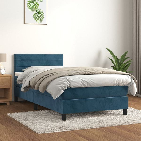 vidaXL Boxspringbett mit Matratze Dunkelblau 90x190 cm Samt, 3141339