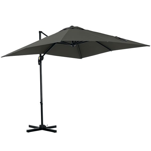 Outsunny Ampelschirm Sonnenschirm Gartenschirm, Kreuzfuß, schwenkbar, wetterbeständig, 245 cm x 245 cm x 245 cm, Grau, 84D-051V00GY