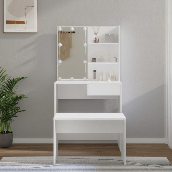 vidaXL Schminktisch-Set mit LED Weiß Holzwerkstoff, 3114107