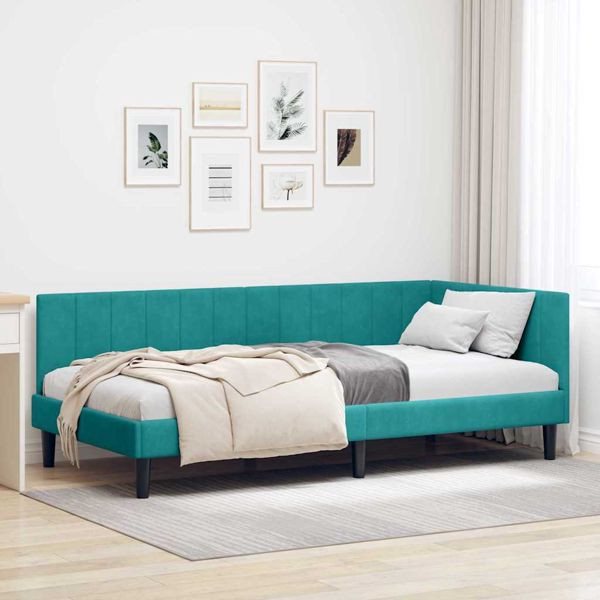 vidaXL Eckbettgestell mit Kopfteil Türkis 90 x 200 cm Samt, 42016356