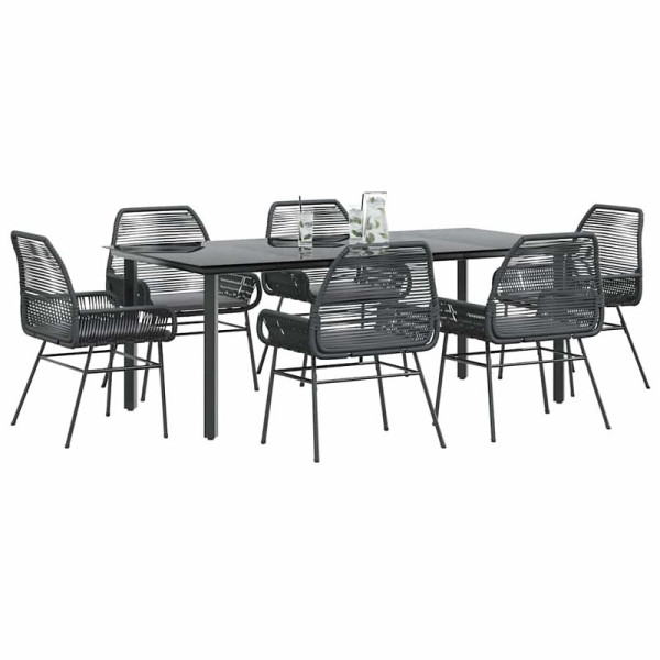 vidaXL 7-teilig Garten-Essgruppe mit Kissen Schwarz Poly Rattan Glas, 3334567