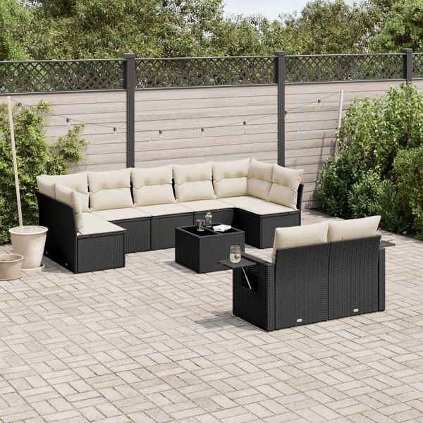 vidaXL 10-teilig Garten-Sofagarnitur mit Kissen Schwarz Poly Rattan, 3252963