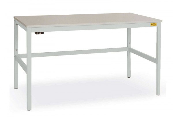 Manuflex ESD-Arbeitstisch CANTOLAB Standard mit Kautschukplatte, BxTxH = 1250 x 800 x 762-788 mm, Lichtgrau, LC1033.7035