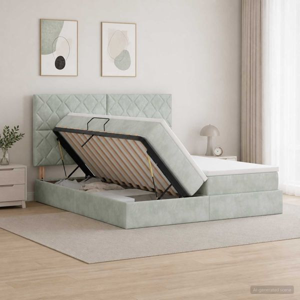 vidaXL Aufbewahrungsbett mit Kopfteil Hellgrau 180 x 200 cm Samt, 3459837