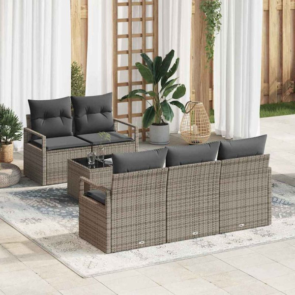 vidaXL Garten-Sofa-Set mit Kissen, 6er Set, Grau 55 x 55 x 37 cm, 3354928