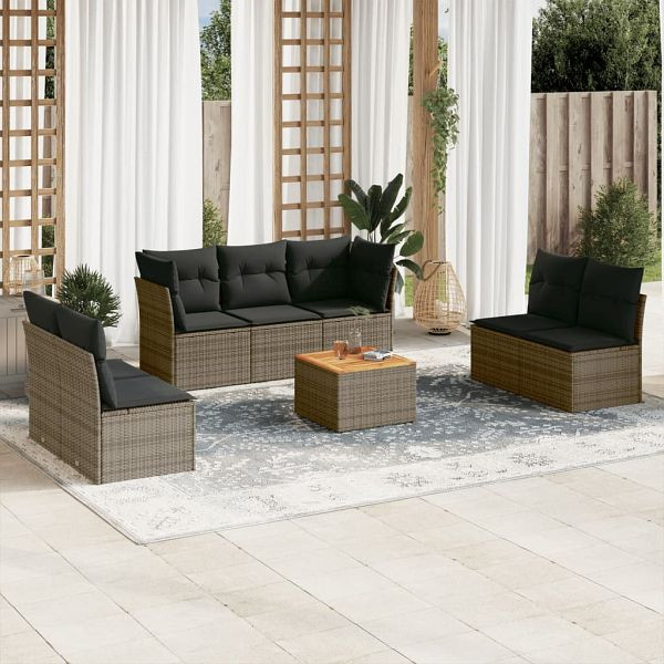 vidaXL 8-teilig Garten-Sofagarnitur mit Kissen Grau Poly Rattan, 3223568