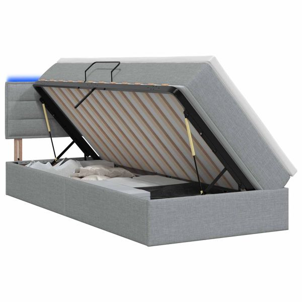 vidaXL LED-Speicherbett mit Matratze Hellgrau 90 x 200 cm Stoff, 3458973
