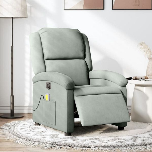 vidaXL Massagesessel Elektrisch Hellgrau Samt, 3204289, 8721012167773