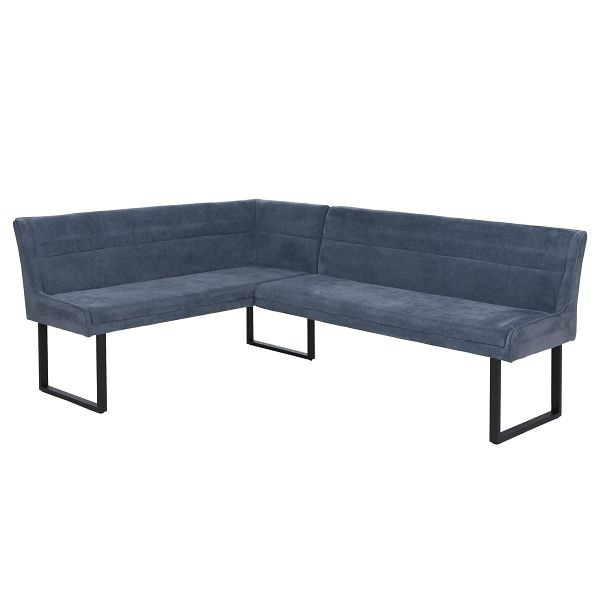 Mendler Eckbank HWC-O81, Esszimmerbank Bank, Öko-Tex (310g/m²) Chenille Stoff/Textil Metall 159x210cm, blau, 153518