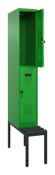 C+P Doppelstock-Spind Evolo PLUS, Bank, 2 Fächer, 2120x300x815mm, 6037/6037, Drehriegel, Sitzfläche Kunststoff, Sitzbank, 0493507-10 S10107