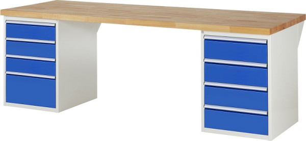 RAU Werkbank Serie 7000 - Baukasten-Bauweise, 2x Unterbau-Container (4x Schublade) links und rechts, 2500x840x900 mm, 03-7820A3-259B4S.11