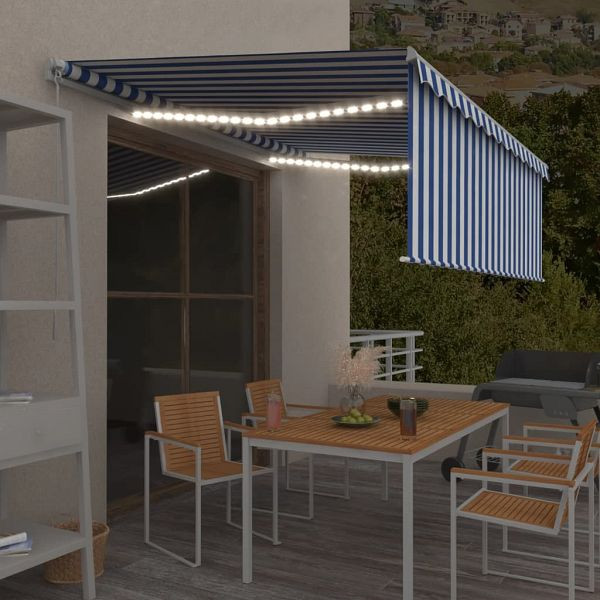 vidaXL Markise Manuell Einziehbar mit Rollo & LED 4,5x3 m Blau & Weiß, 3069321