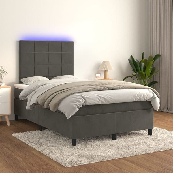 vidaXL Boxspringbett mit Matratze & LED Dunkelgrau 120x200 cm Samt, 3136114