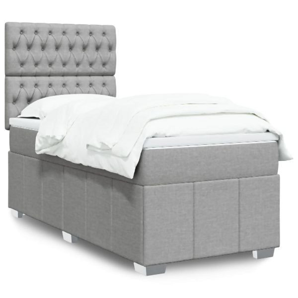 vidaXL Boxspringbett mit Matratze Hellgrau 90x200 cm Stoff, 3293858