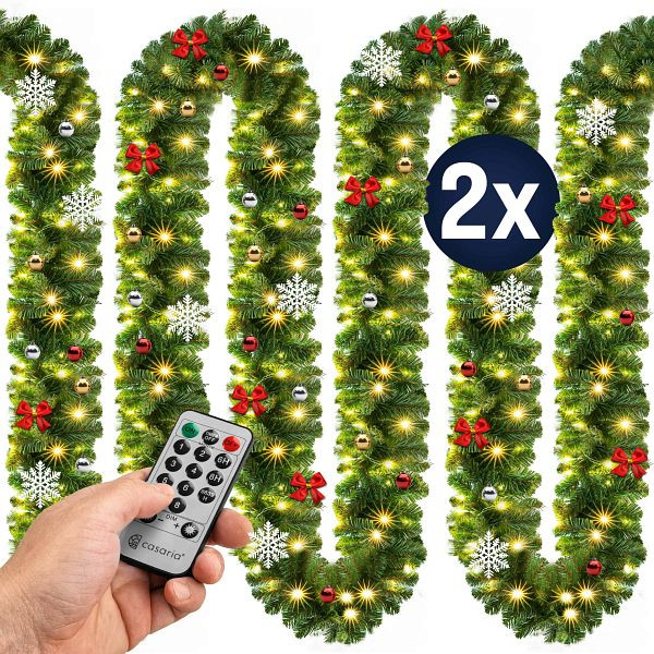 casaria Weihnachtsgirlande 5m 2er-Set geschmückt inkl Fernbedienung, 996676