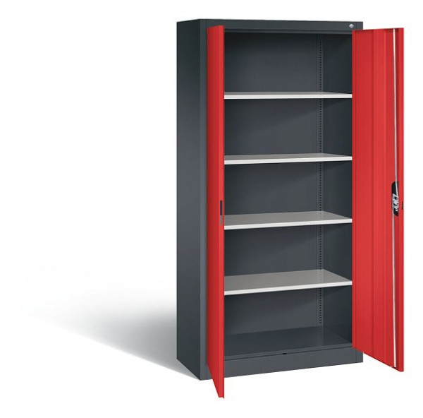 C+P Büroschrank Acurado, H1950xB930xT400mm, Farbe: Schwarzgrau / feuerrot, Muldengriff, 5 OH, 9260-000 S11697