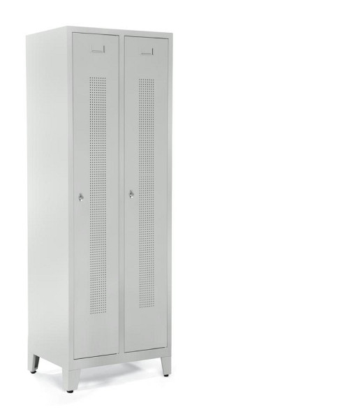 Deskin Garderobenspind SYSTEM SP1 mit Füßen, Korpus und Türen Lichtgrau RAL 7035, H 1800 x B 590 x T 500 mm, Drehriegelverschluss, 330821