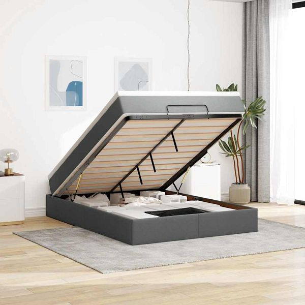 vidaXL Ottoman-Bett mit Matratze Dunkelgrau 140x200 cm Stoff, 3311114