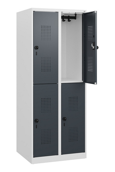 C+P Doppelstöckiger Spind Evolo PLUS, 4 Fächer, 1530x600x500mm, 7035/7016, Drehriegel, 0493005-20 S10012
