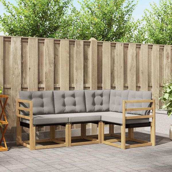 vidaXL Outdoor-Sofagarnitur mit Kissen 4-teilig Weiß und Hellgrau, 3389417