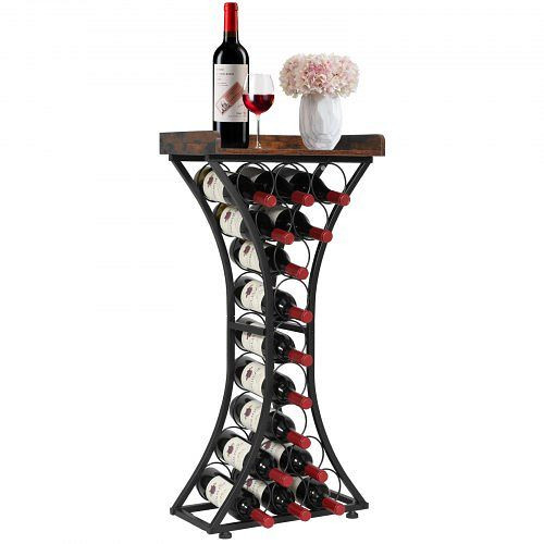 VEVOR Weinflaschenregal für 15 Flaschen, freistehend, mit Glashalter & Holzplatte, Schwarz, 20 kg Belastbarkeit, LSJJHSTM14P87X254001V0