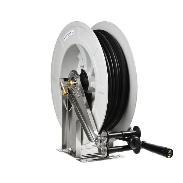Ebinger Schlauchaufroller OSK 500 mit ABS-Kunststoffgehäuse, Rahmen und Achse in Edelstahl, Medium: Hochdruck 100, 20 m Schlauch schwarz, 3.504.202