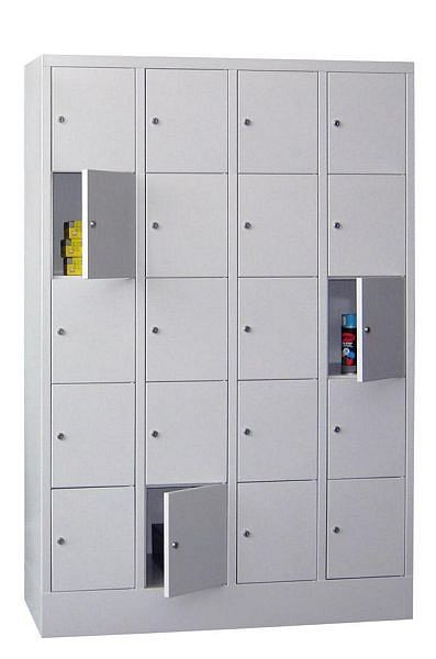Pavoy Schließfachschrank mit Sockel 1850/500/1200, 4b x 5h, Zylinderschloss, Abteilbreite 300, glatte Türen, 61265-453-401-735