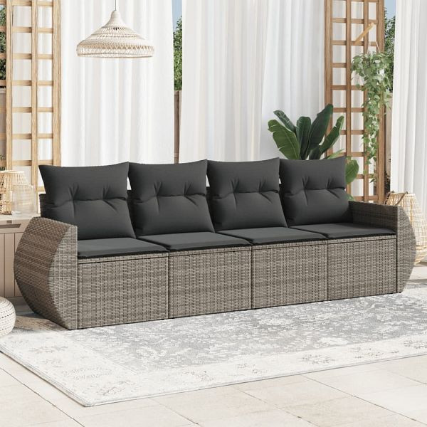 vidaXL 4-teilig Garten-Sofagarnitur mit Kissen Grau Poly Rattan, 3253417
