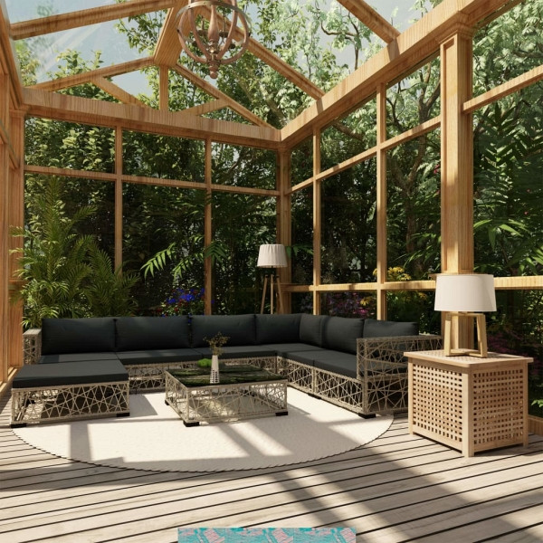 vidaXL 8-tlg. Garten-Lounge-Set mit Auflagen Poly Rattan Grau, 46806