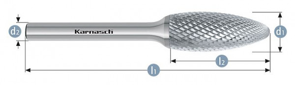 Karnasch Hartmetall-Frässtift unbeschichtet Flamme/ HP-4 d1=16/ l2=36 / d2=8 / l1=82mm, 113072040
