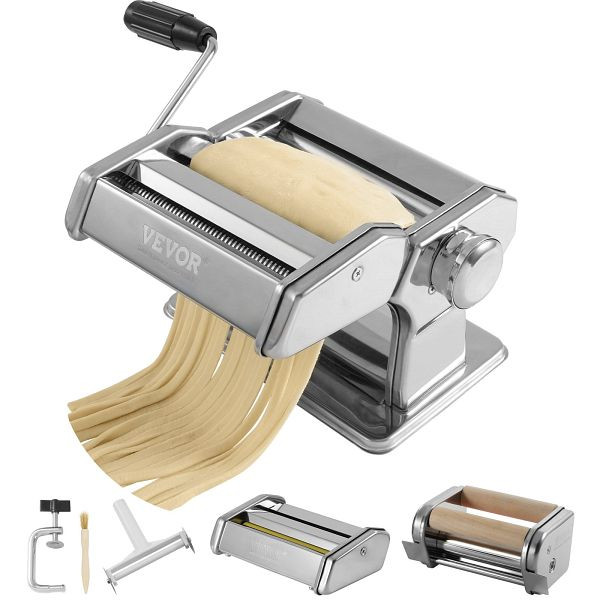 VEVOR Manuelle Nudelmaschine Pastamaschine, 9 Stufen 0,3–3 mm Einstellbarer Nudelautomat Nudeln Maker, 5-teilig, QMJYSSSD15CMI7P7OV0