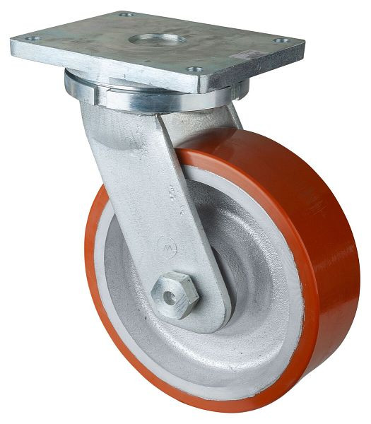 BS Rollen Schwerlastrolle, Rad-Breite 100 mm, Rad-Ø 300 mm, Tragfähigkeit 2800 kg, Guss-Polyurethan 95 Shore A, Radkörper Guss, Kugellager, RR100.C10.302
