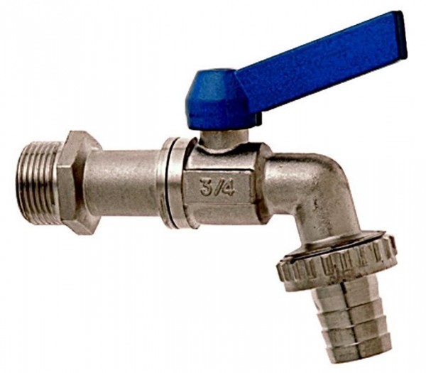 GEKA-Kugelauslaufventil, 3/4" MS Ni mit blauem Griff, VE: 6 Stück, 35.3503