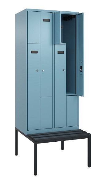 C+P Z-Spind Evolo PLUS, Bank, 4 Fächer, 2120x800x815mm, 0010/0010, Zylinderschloss, Sitzfläche Kunststoff, Sitzbank, 0490537-224 S10102