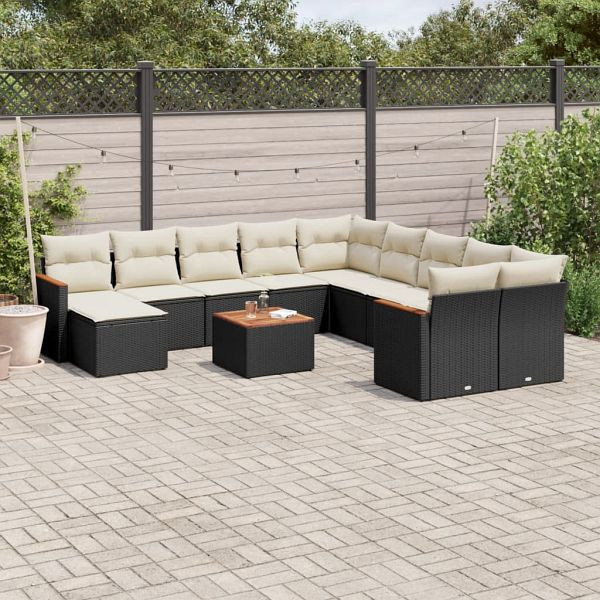 vidaXL 12-teilig Garten-Sofagarnitur mit Kissen Schwarz Poly Rattan, 3226574