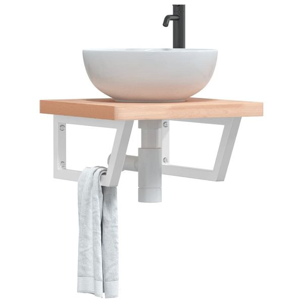 vidaXL Waschbeckenregal Wandmontage Stahl und Massivholz Buche, 3302422