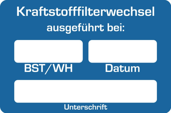 Eichner Kundendienstaufkleber, Text: Kraftstofffilterwechsel, 9220-00134