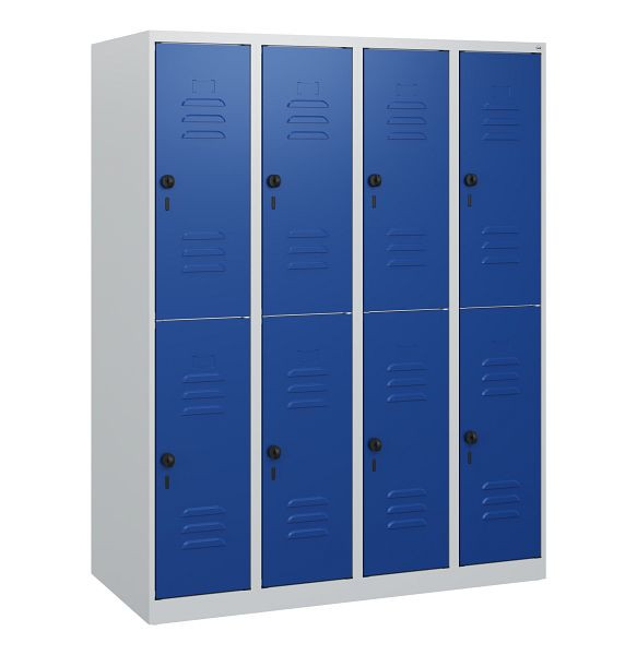 C+P Doppelstöckiger Spind Classic PLUS, 4 Abteile, 1530x1200x500mm, 7035/5010, Drehriegel, 0803005-40 S10003