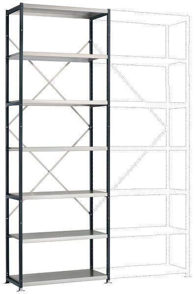 Manuflex Mittelschweres Fachboden-Steck-Grundregal mit 7 Stahlböden, HxBxT = 3000 x 1030 x 300 mm, anthrazit, RP1617.7016