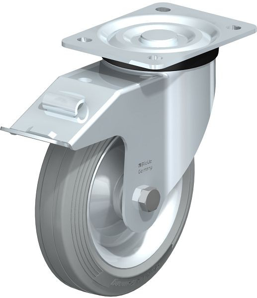 Blickle L-RD 182R-FI-VLI Stahlblech-Lenkrolle, mittelschwere Ausführung, mit Anschraubplatte & Feststeller, Zweikomponenten-Vollgummi, Grau, 281824