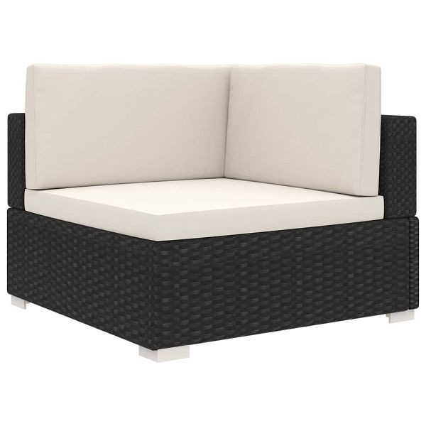 vidaXL Modular-Sofa-Eckteil 1 Stück + Auflagen Poly Rattan Schwarz, 46798