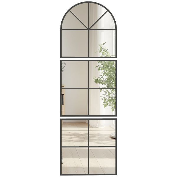 HOMCOM Wandspiegel dreiteilig, bogenförmiger Spiegel mit Metallrahmen, dekorativ 60 x 2 x 180 cm Schwarz, 83C-009V00BK